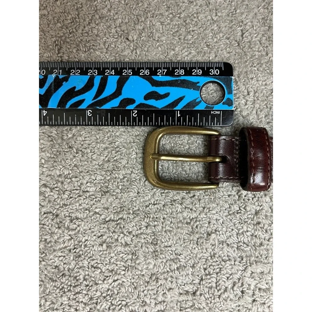 Southern Tide Mens Canvas Leather Skipjack Fish Belt Brown Tan Brass Buckle 36